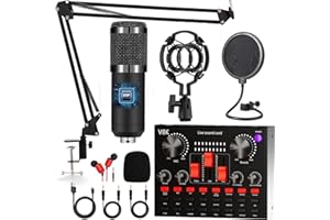 FOLTUSYMY Ensemble d'équipement de Podcast, Interface Audio Tout-en-Un et Microphone à condensateur, Parfait pour l'enregistrement, la Diffusion, la Diffusion en Direct