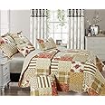 Householdfurnishing 3 Piece Printed Patchwork Bedspread Quilted Bed Throw Comforter with Pillow Shams (Alvina, Double)