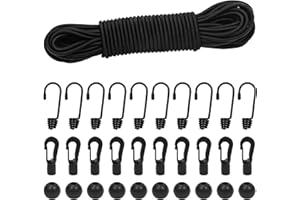 Episkey Tendeur Elastique 4mm 15m Noir, Corde Élastique Tendeurs Elastique avec Crochets, Sangle Elastique pour Bache, Crochet Velo, Crochet Fixation (Noir, 4mm x 15m)