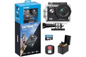 AKASO EK7000 Caméra Sport 4K 20MP WiFi avec Carte Mémoire microSDXC 128 Go, Action Camera 4k Étanche jusqu'à 30M avec Stabilisation 4x ZOOM Grand Angle 170° Télécommande 2.4G, Qualité d'image Ultra HD
