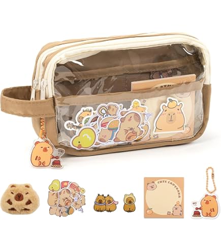 Ensemble Papeterie Capybara 105 Pièces - Trousse Transparente Avec Stylos, Autocollants - Fournitures Scolaires Mignonnes