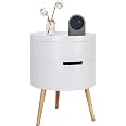 Comodino Rotondo Moderno con cassetti, Comodino Multifunzionale in Legno Massello, per la Camera da Letto di Casa (Colore : Bianco, Dimensioni : Ardesia Nera