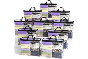 FORCANBY Clear Zippered Storage Bag Foldable Storage Bag, 22L Clear Storage Bags for Clothes, and Blanket Storage Bags for Bedding, CDs, Blankets, Comforters, Clothing & Toys (Black, 10-pack)