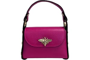 Modarno mini borsa in Vera pelle dollaro con chiusura a moschettone a forma di ape, borchie laterali, catena metallica rimovibile, manico in pelle