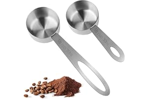PRETWAD 2 misurini da 1/8 di tazza, misurino da 30 ml, cucchiaio dosatore da caffè in acciaio inox, con manico lungo per contenitori, cucchiai dosatori per caffè con manico corto e manico lungo