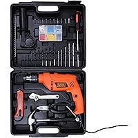 BLACK+DECKER HD555KMPR 550W 13mm Corded Hammer Drill Machine and Hand Tools Kit for Home & DIY Use (100-piece Accessories Kit