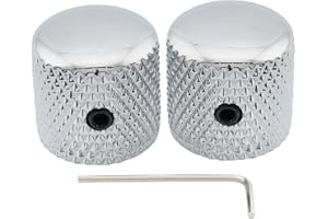 Musiclily Pro 1/4" Fino Knurled Manopole Dome Knobs in Acciaio Raccordo Universale con Vite di Regolazione per Chitarra Elettrica e Basso, Cromato (Set di 2)