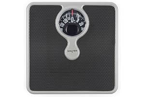 Salter Pèse-Personne Mécanique, Loupe Grossissante, Capacité 133kg, Design Élégant et Compact, Cadran Facile à Lire, Argent/Noir, Sans Pile, Pèse-Personne Robuste et Pratique à Utiliser