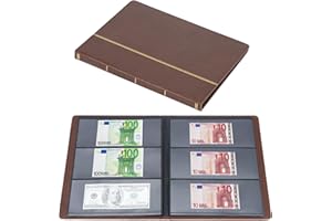 Fippy Album na banknoty, 60 kieszeni, papierowy, do kolekcjonowania pieniędzy, skórzany album do przechowywania banknotów, pieczątek, brązowy, FP-CIN202307
