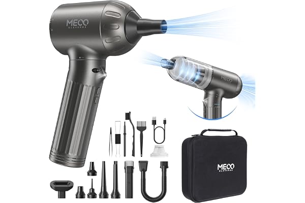 MECO ELEVERDE 4 en 1 Aspirateur Voiture Puissant sans Fil, 18KPA Mini Aspirateur à Main Souffleur Air Comprimé avec Moteur sans Balai et Lumières LED pour Voiture, Maison, PC (gris)
