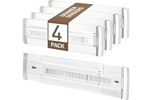 Aurinovellia 4 Pezzi Divisori per Cassetti Regolabili, alti 8cm, Regolabile da 28,5 a 50,5 cm, Cassetti in Trasparente Separatori, Divisori per Cassetti in Plastica per Camera da Letto Bagno Cucina