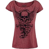 Rock Rebel By EMP Damen Top Dunkelgrau – Mit Print & Ösen, Rundhals, Regular Fit