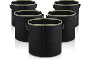 PiPiCat Lot de 5 sacs de plantation respirants avec poignées - Pour tomates, légumes, fleurs de 12,7 ou 17,8 gallons - Noir et vert