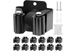 KAHEIGN 12 Piezas Soportes para Escobas de Acero Inoxidable, Gancho para Fregona Montado en Pared Organizador para Herramientas con Antideslizante Engranaje para Cocina, Baño, Armario, Jardín, Garaje