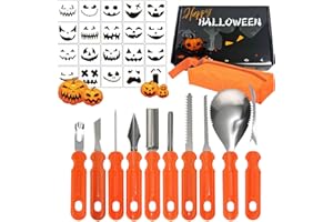 ZJKUBOIS Halloween Kürbis Schnitzset, 31 Stück Kürbis Schnitzset mit Vorlagen und kleiner Werkzeugtasche – Schnitzwerkzeug Kürbis, Edelstahl Schnitzmesser Kürbis, Kürbisschnitzwerkzeuge für Erwachsene & Kinder