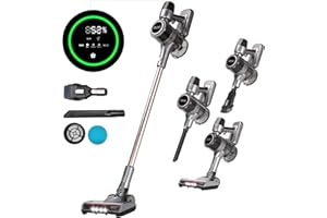 JIGOO C300 Aspiradora sin Cable con Pantalla LED,Potente Aspiradora Escoba sin Cable de 30Kpa/400W con autonomía de 45 Minutos,Batería extraíble,para Pelo, Suelos, sofás, alfombras