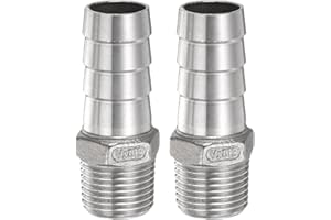 sourcing map 2pcs Stainless Steel Hose Barb Fitting 0.7" (19mm) Barbed x g 1/2" Male Pipe Fitting Air Hose Barb Fittings Coupler Thread Connector Adapter for Water Fuel