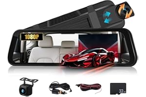 CAMECHO 9.66" IPS Pantalla Retrovisor Coche con Camara Delantera y Trasera 1080P,Super Visión Nocturna Grabación en Bucle G-Sensor de Marcha Atrás Ayuda Vigilancia Móvil+32GB Tarjeta TF