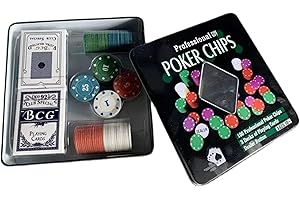 eBoutik - Texas Hold'em Poker, Blackjack, Heavyweight Chips & Card Game Set, Casino Style Gift Tin Storage Box - Adult Games For Birthday, BBQ & Casino Parties