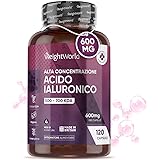 Acido Ialuronico Integratore Vegan 600mg con 500-700 kDa, 120 Capsule Hyaluronic Acid per 4 Mesi, Sodio Ialuronato, 1 Capsula