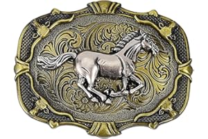 GORGECRAFT Hebilla de Cinturón de Caballo de 84x64mm Bronce Antiguo Estilo Vaquero Occidental Rodeo Vaquera Elementos Indios Aleación Rectangular Vintage Hebilla de Cinturón de Caballo Corriendo