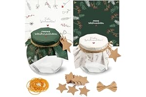 BRKERN 40 Stück Marmeladendeckchen Weihnachten mit Geschenkanhängern – Deckchen für Marmeladengläser klein, inkl. Juteschnur & Gummibänder – DIY Einmachgläser Deko Set