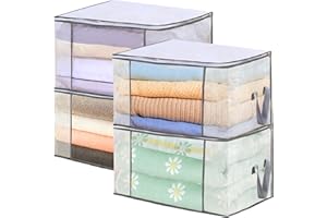 Rainmae 4 Pack Clear Storage Bags 80L Large Size Clothes Storage Bags with Double Zippers Sturdy Handles Tote Moving Bags Closet Storage for Duvet, Comforters,Bedding,Blankets and Clothing