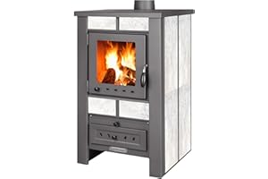 ProTermo Alpina G Weiß Kaminofen mit Schamottstein - 8 kW Heizleistung - Kaminofen Holzofen mit Sichtfenster, Bauart 1