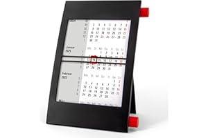 Truento 3-Monats-Tischkalender für 2 Jahre (2025 & 2026) - mit Drehmechanik - schwarz/rot