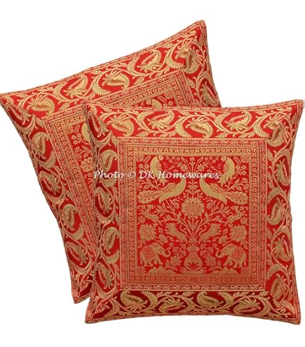 Indische Kissenbezüge 40x40 Cm – Dunkelrosa, Mit Spiegelstickerei | 2er-Set, Baumwolle, Für Sofa & Bett