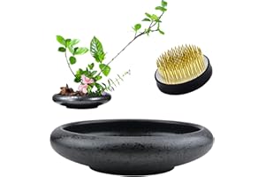 CRAFFANCY - Vaso da fiori rotondo in ceramica Ikebana con rana, 5 cm, per composizioni floreali, decorazione per la casa, colore: nero maculato