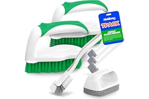 Holikme 7 Stück Scheuerbürste Set, Schrubbbürste Eckbürste Schrubbpads Fugenbürste mit Schaberspitze Scheuerschwämme für Badezimmerboden Badewanne Dusche Fliesen Badezimmer Küche Putzbürste