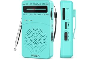 PRUNUS J-166 Transistores Radio Portatil Pequeña FM/Am, Radio Pequeña Pilas con Clip Trasero, Radios Analogica Sintonizador con indicador. Funciona con Pilas AA para Caminar y Viajar. (Azul)