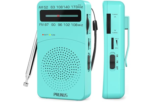 PRUNUS J-166 Transistores Radio Portatil Pequeña FM/Am, Radio Pequeña Pilas con Clip Trasero, Radios Analogica Sintonizador con indicador. Funciona con Pilas AA para Caminar y Viajar. (Azul)