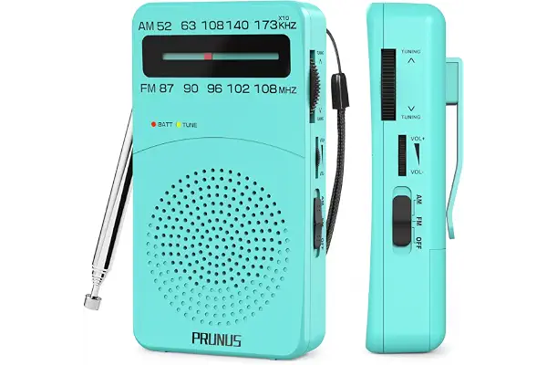 PRUNUS J-166 Transistores Radio Portatil Pequeña FM/Am, Radio Pequeña Pilas con Clip Trasero, Radios Analogica Sintonizador con indicador. Funciona con Pilas AA para Caminar y Viajar. (Azul)
