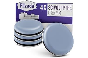 Filzada® 16x Piedini per mobili autoadesivo in Teflon - Ø 25 mm (tondo) - Scivoli per mobili professionali/scivoli per tappeti in PTFE (teflon)