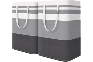 Purfex 2-Pack Laundry Basket 75L, Waterproof, Freestanding Large Laundry Hamper, Collapsible Tall with Easy Carry Handles for Clothes Room Bedroom Bathroom Dorm-(Gradient Grey)