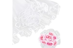 Wanmu 2 Pcs 4 Yards White Flower Wrapping Mesh, Translucen Pearl Edge Wrinkled Bouquet Floral Packaging Paper for Valentine's Day Mother's Day Florist Wedding Gift Packaging DIY Crafts Decorations