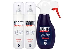 NOBITE Set Antizanzare e Antizecche – 2×Spray Cute 100 ml + 1×Spray Abiti 200 ml – Repellente Insetti con DEET 50% e Permetrina 2% – Protezione fino a 7 ore, Ideale per Viaggi e Zone Tropicali