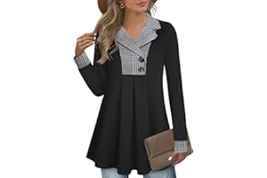 GUUKA Ladies Casual Long Sleeve V Neck Swing Tunic Tops Loose Pleated Pullover Longline Autumn Jumpers For Women UK