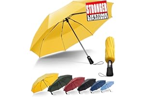 Chakipee Kompaktowy parasol podróżny, wiatroszczelny, mocny, automatyczny, składany, odporny na wiatr i deszcz, przenośny, tkanina 210T, 97 cm, 8 żeber, dla mężczyzn i kobiet, 8 żeber