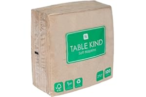 TALKING TABLES Table Kind | 100 Bulk Pack Soft Recycled Paper Napkins, Brown Disposable Party Serviettes, Catering & Everyday Use, Eco-Friendly, Kraft Unbleached Home Compostable | Recyclable Made in EU, 2ply, 33cm