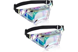 XUWAIDSGN 2 Stück 80er 90er Bauchtasche Mode Party Wasserdicht Gürteltasche Laser Transparent Damen Bauchtasche Verstellbarer Durchsichtig Hüfttasche für Konzert Holografischer Rave Schwarz