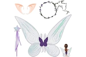 XIEXIESHER Alas de Hada, con Varita de Hada, Orejas de Elfo, para Niños y Adultos, Alas de Hada para Niñas para Carnaval Halloween Navidad y Cumpleaños Cosplay (Púrpura)