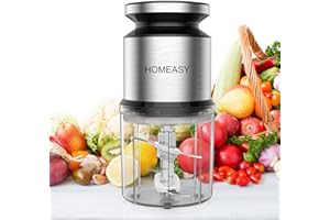 Mini Meat Grinder, Homeasy Mini Food Processor Food Grinder 600ml Stainless Steel Small Chopper for Salad, Sauces, Vegetables, Meat, Fruits and Nuts, 300W and 4 Sharp Blades