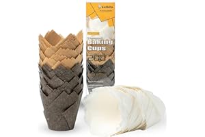 katbite Set di coppette da 200pcs a Tulipano Involucri usa e getta standard per cupcake Formine per feste di Natale di compleanno di colore bianco, marrone chiaro, marrone scuro