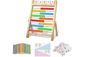 Bestdon Ábaco, Abacus para Niños de Madera Juguetes, Marco de Cuentas para Contar y Aritmética, 100 Cuentas Multicolores con Palos de Conteo, Tarjetas Numéricas del Alfabeto