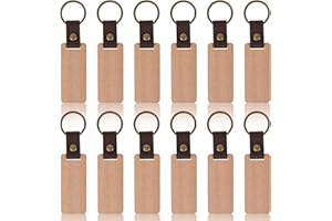 QHSXMQ 12Pcs Wooden Keychain Blanks, Laser Engraving Blanks, Wooden Keyrings, Keyring Blanks, wooden Key Tag blanks for DIY Crafts, Pyrography & Engraving, Key Tag, Pet Tags