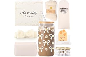 XOURSPATY Natale Regali per Ragazze Adolescenti di 9 10 11 12 13 14 Anni, Regali di Compleanno per Ragazze di età Compresa tra 8 e 15 Anni, Tazza di Vetro con Coperchio e Cannuccia, Tazza da Caffè con Fiocco