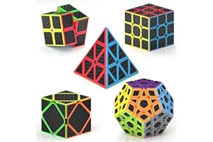 ROXENDA Speed Zauberwürfel Set, 2x2 3x3 Skweb Pyramide Dodekaeder Würfel Magischer Cube Sammlung für Kinder & Erwachsene [5 Pack] (Kohlefaser)